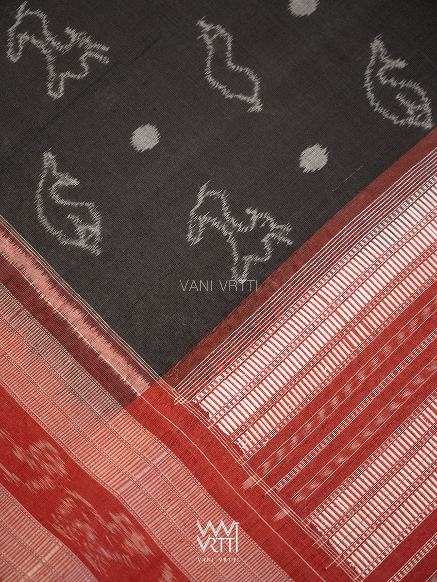 Black Madder Sunya Hiran Natural Dyed Cotton Ikat Saree