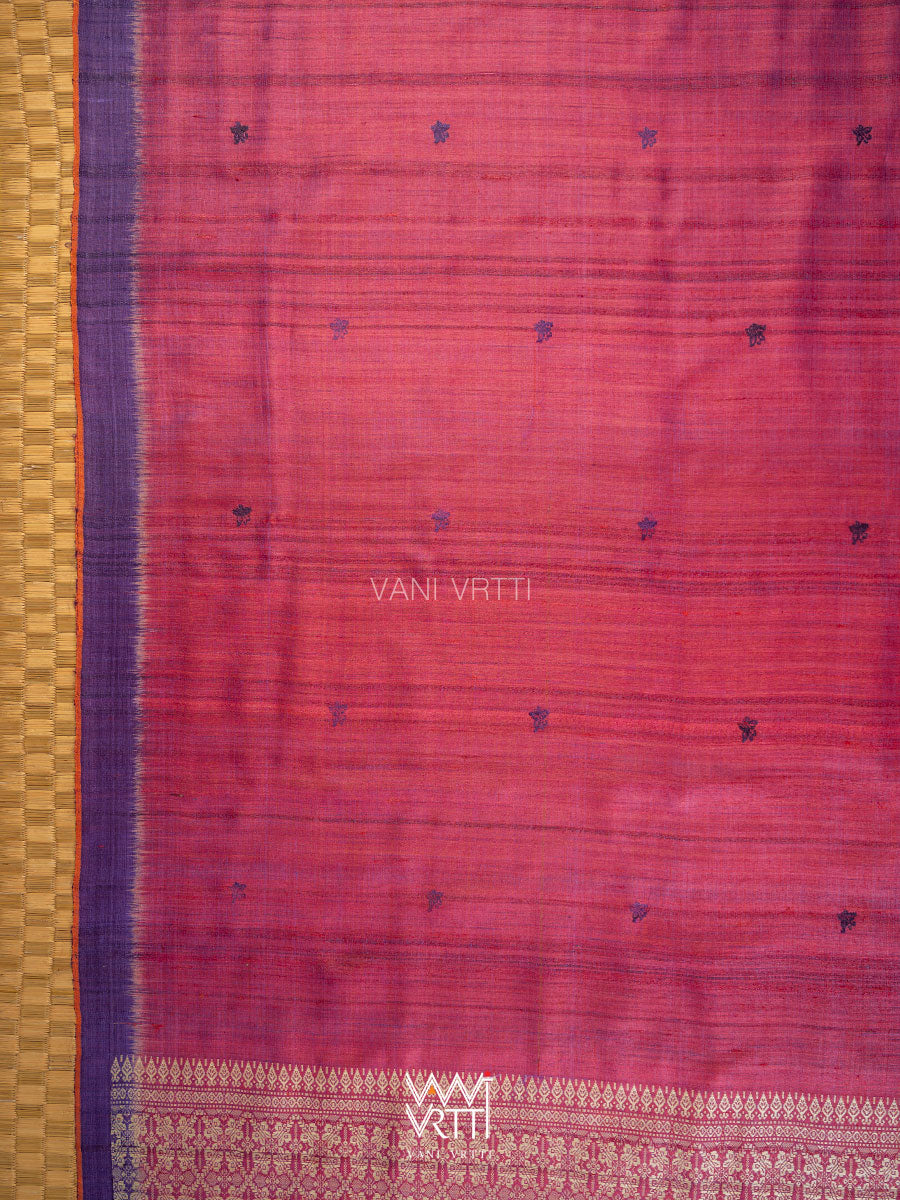 Deep Red Violet Nabh Butterfly Handspun Tussar Silk Saree
