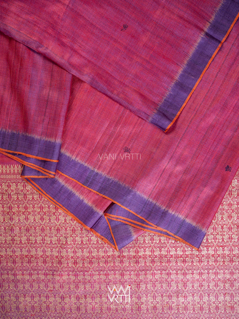 Deep Red Violet Nabh Butterfly Handspun Tussar Silk Saree