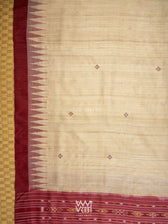 Off White Coffee Ikat Traditional Gopalpur Handspun Tussar Silk Saree