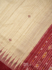 Off White Coffee Ikat Traditional Gopalpur Handspun Tussar Silk Saree