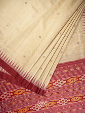 Off White Coffee Ikat Traditional Gopalpur Handspun Tussar Silk Saree