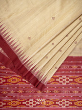 Off White Coffee Ikat Traditional Gopalpur Handspun Tussar Silk Saree