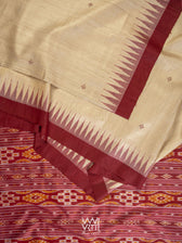 Off White Coffee Ikat Traditional Gopalpur Handspun Tussar Silk Saree