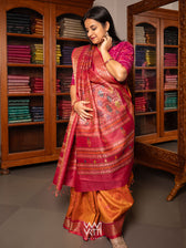 Orange Pink  Nightingale Master Weave Exclusive Handspun Tussar Silk Saree