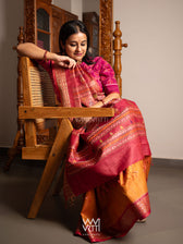 Orange Pink  Nightingale Master Weave Exclusive Handspun Tussar Silk Saree
