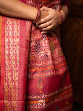 Orange Pink  Nightingale Master Weave Exclusive Handspun Tussar Silk Saree
