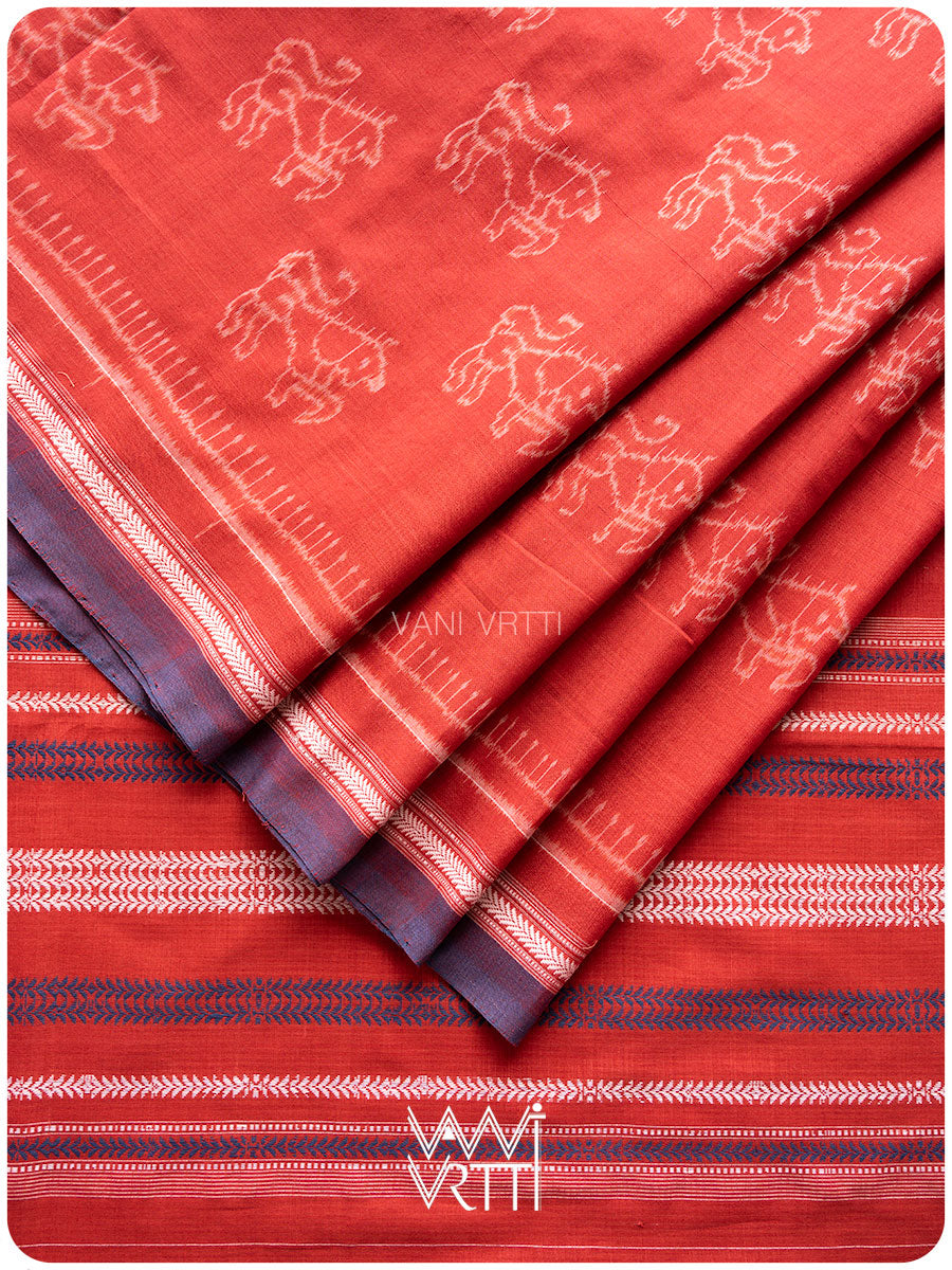 Manjistha Red Singha Lion Natural Dyed Cotton Ikat Saree