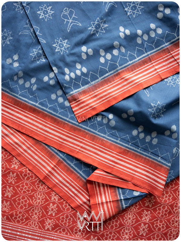 Indigo Red Revival Jotai Natural Dyed Cotton Ikat Saree