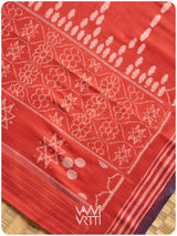 Manjistha Red Lotus Natural Dyed Cotton Ikat Saree
