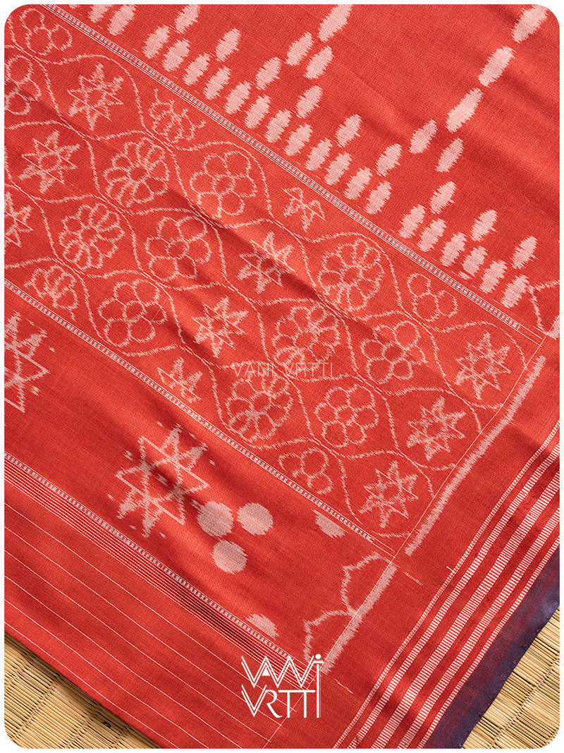 Manjistha Red Lotus Natural Dyed Cotton Ikat Saree
