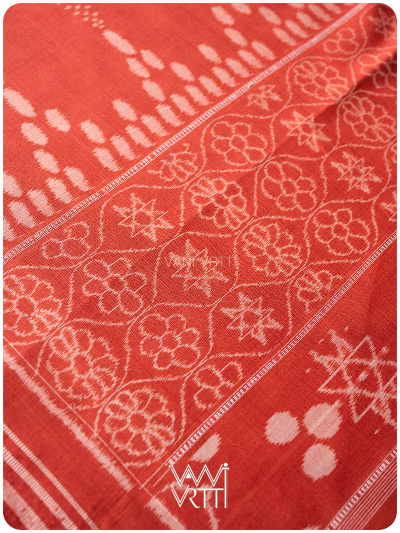 Manjistha Red Lotus Natural Dyed Cotton Ikat Saree