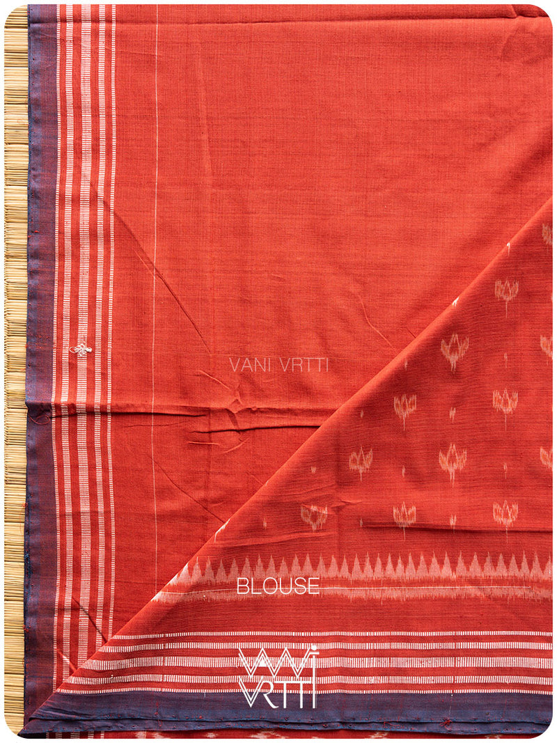 Manjistha Red Lotus Natural Dyed Cotton Ikat Saree