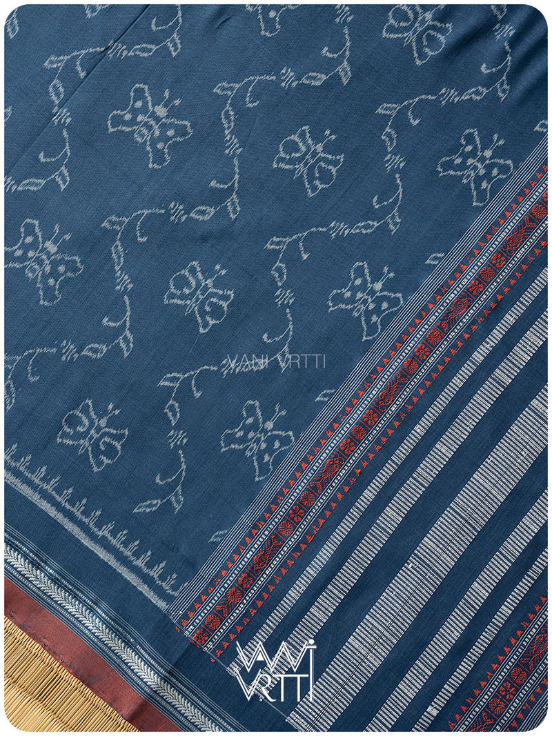 Indigo Butterfly Natural Dyed Cotton Ikat Saree