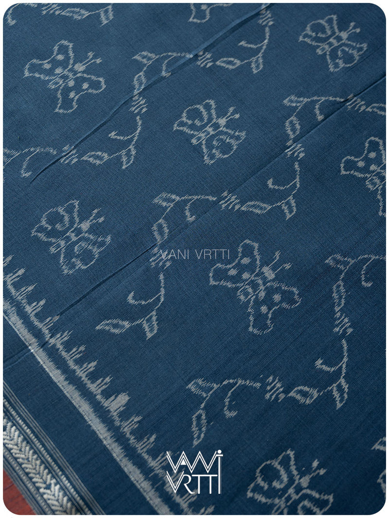Indigo Butterfly Natural Dyed Cotton Ikat Saree