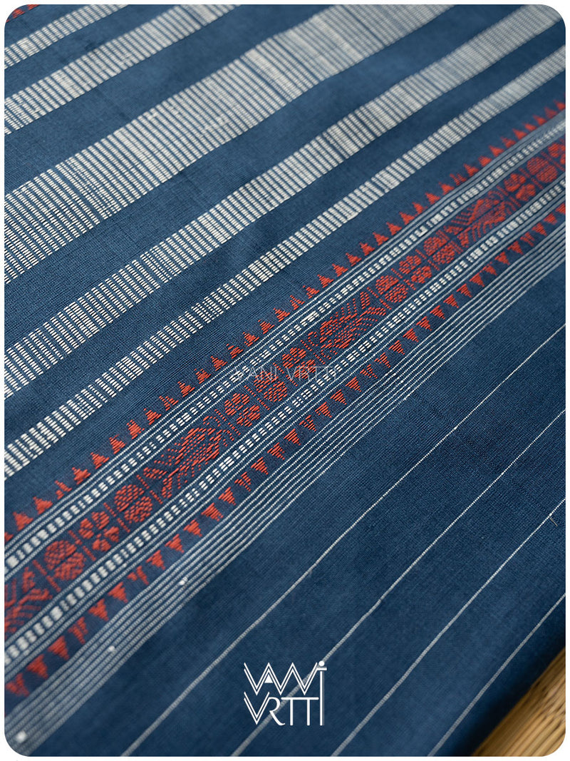 Indigo Butterfly Natural Dyed Cotton Ikat Saree