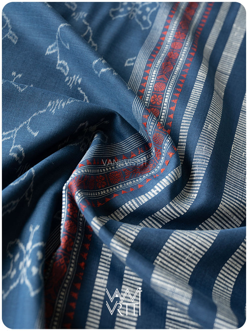 Indigo Butterfly Natural Dyed Cotton Ikat Saree