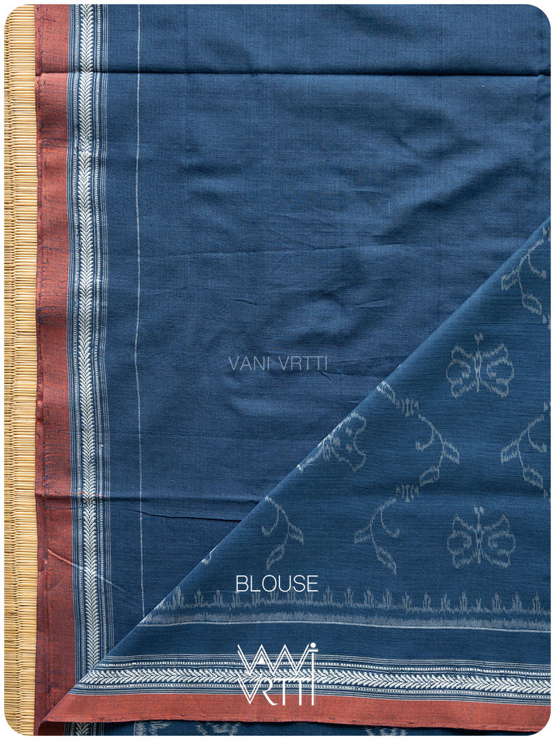 Indigo Butterfly Natural Dyed Cotton Ikat Saree