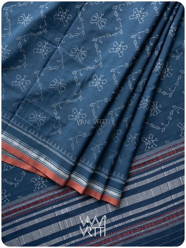 Indigo Butterfly Natural Dyed Cotton Ikat Saree