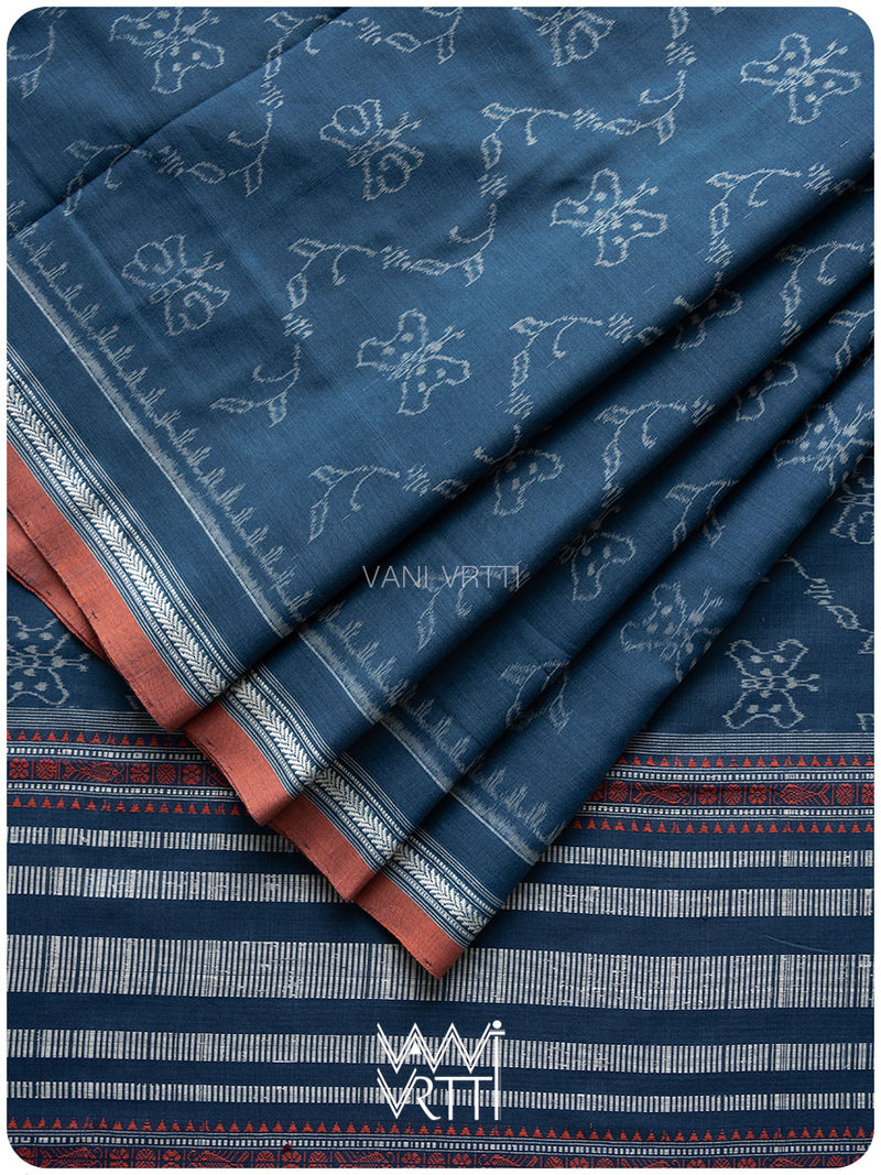 Indigo Butterfly Natural Dyed Cotton Ikat Saree