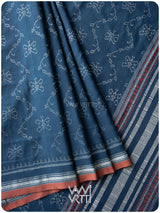Indigo Butterfly Natural Dyed Cotton Ikat Saree