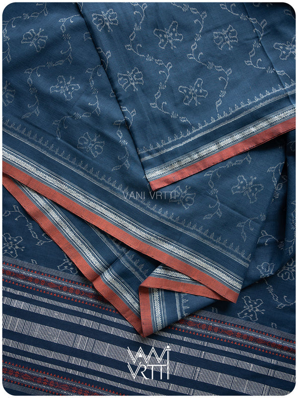 Indigo Butterfly Natural Dyed Cotton Ikat Saree