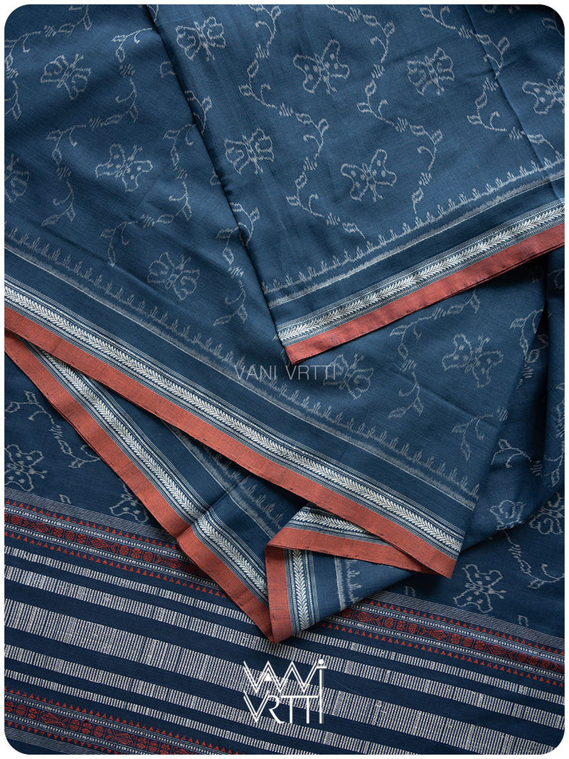 Indigo Butterfly Natural Dyed Cotton Ikat Saree