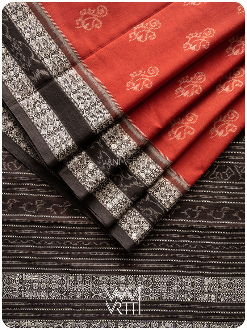 Manjistha Red Black Ambi Phool Natural Dyed Cotton Ikat Saree