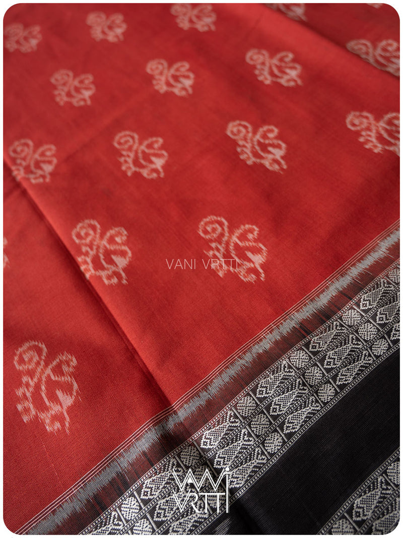 Manjistha Red Black Ambi Phool Natural Dyed Cotton Ikat Saree