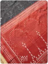 Black Red Jotai Natural Dyed Cotton Ikat Saree