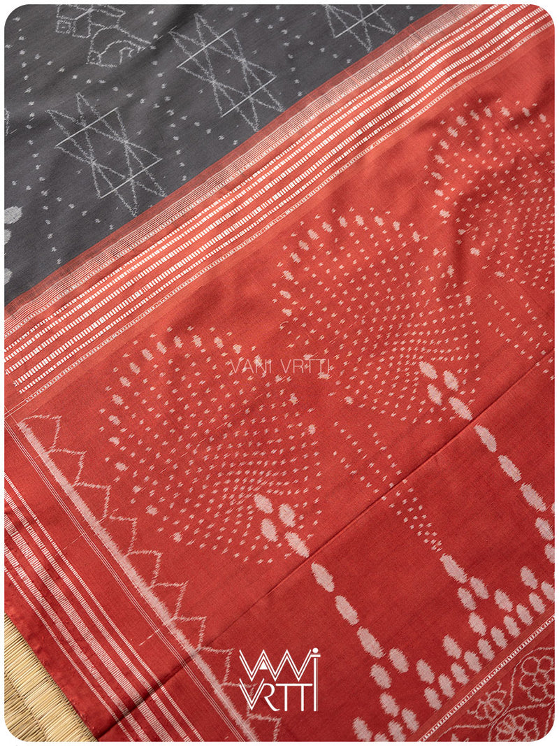Black Red Jotai Natural Dyed Cotton Ikat Saree