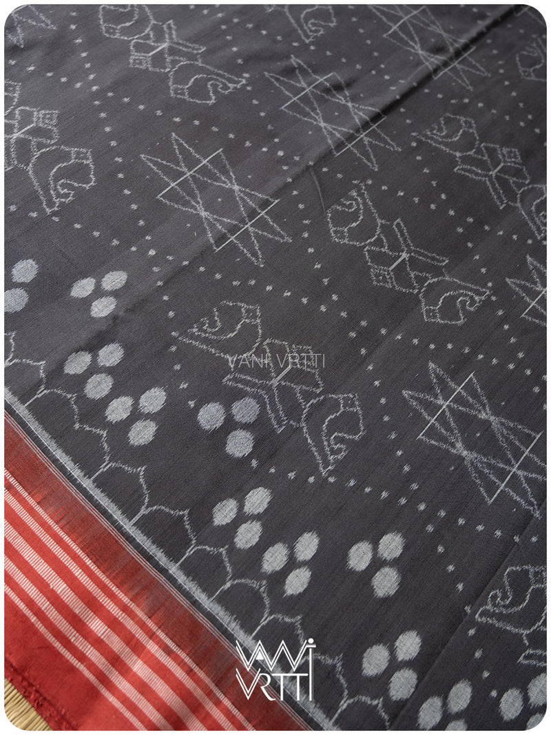 Black Red Jotai Natural Dyed Cotton Ikat Saree