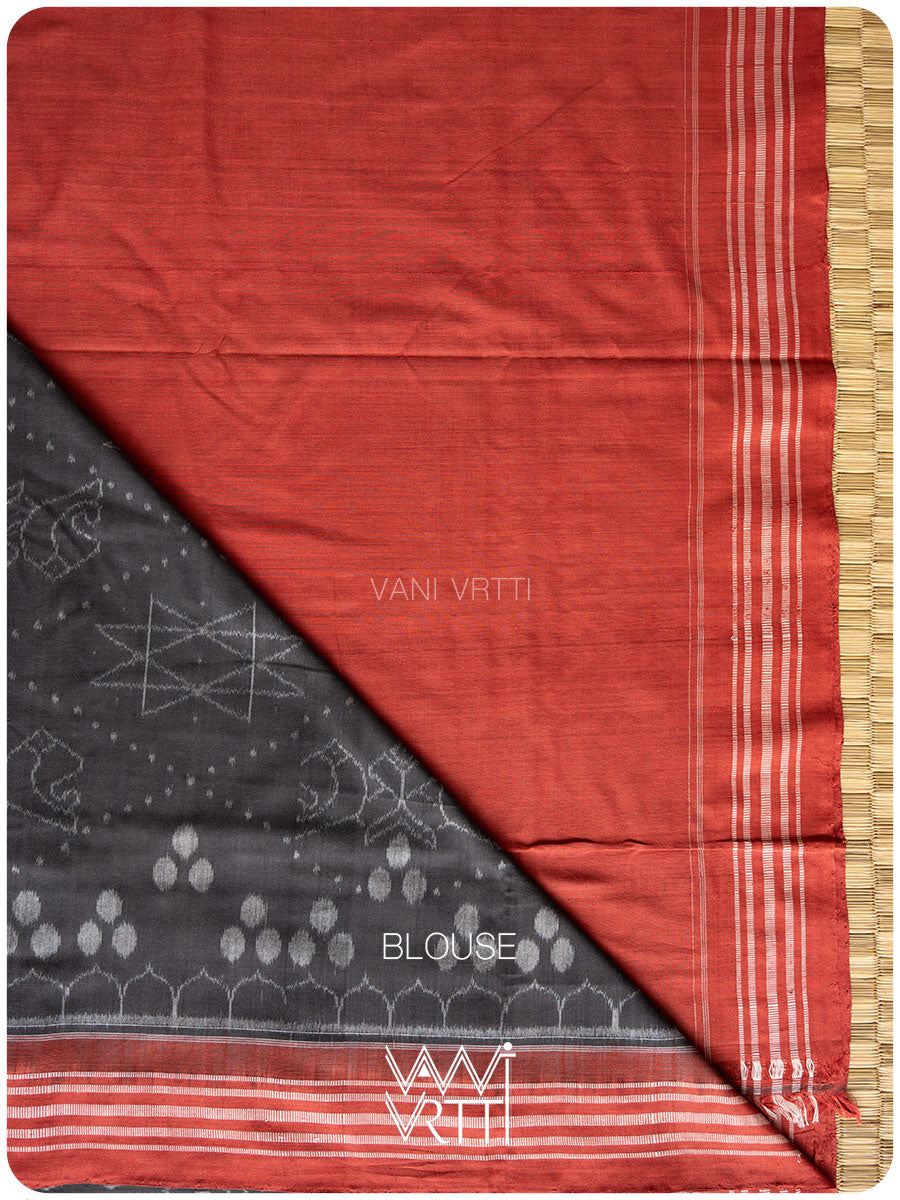 Black Red Jotai Natural Dyed Cotton Ikat Saree