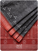 Black Red Jotai Natural Dyed Cotton Ikat Saree