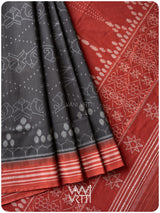 Black Red Jotai Natural Dyed Cotton Ikat Saree