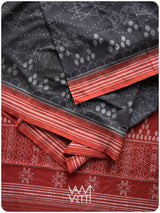 Black Red Jotai Natural Dyed Cotton Ikat Saree