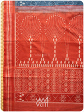 Indigo Blue Red Jotai Natural Dyed Cotton Ikat Saree