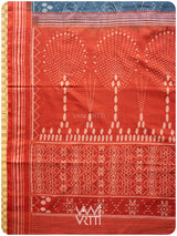 Indigo Blue Red Jotai Natural Dyed Cotton Ikat Saree