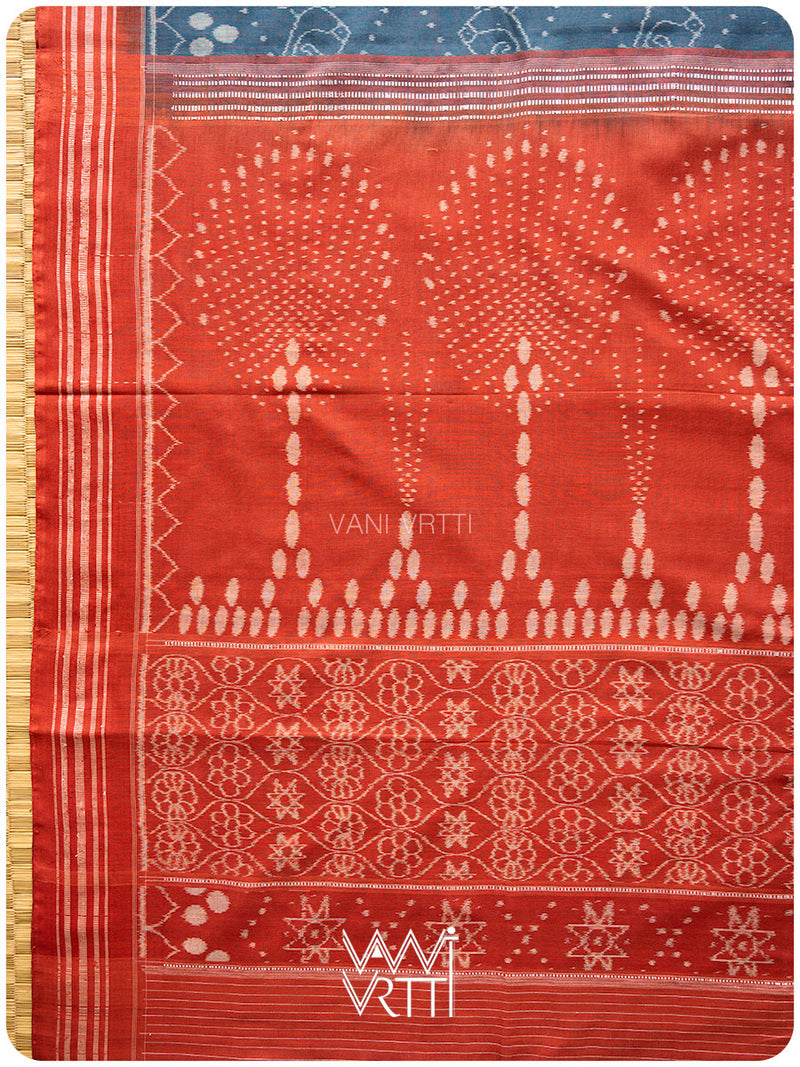 Indigo Blue Red Jotai Natural Dyed Cotton Ikat Saree