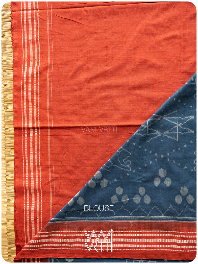 Indigo Blue Red Jotai Natural Dyed Cotton Ikat Saree