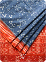 Indigo Blue Red Jotai Natural Dyed Cotton Ikat Saree