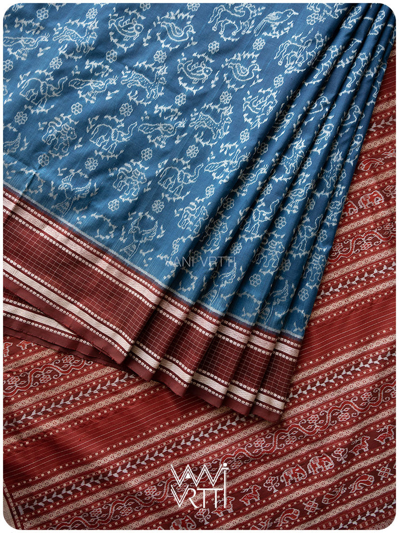 Indigo Coffee Vanya Jeevan Prakritik Madder Natural Dyed Mulberry Silk Ikat Saree