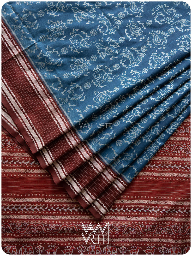 Indigo Coffee Vanya Jeevan Prakritik Madder Natural Dyed Mulberry Silk Ikat Saree
