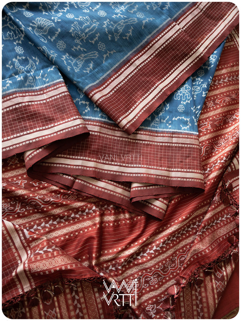 Indigo Coffee Vanya Jeevan Prakritik Madder Natural Dyed Mulberry Silk Ikat Saree