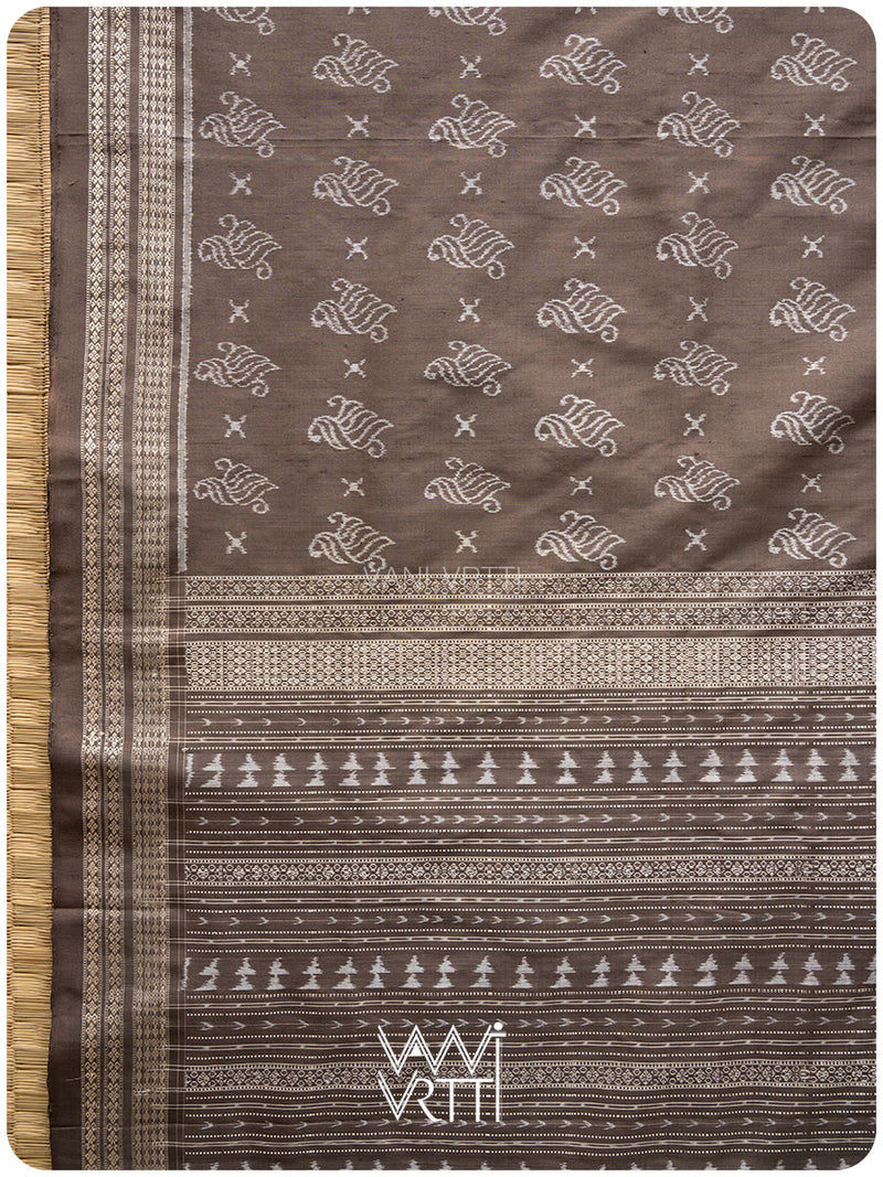 Grey Fern Butta Prakritik Tea Leaf Natural Dyed Mulberry Silk Ikat Saree