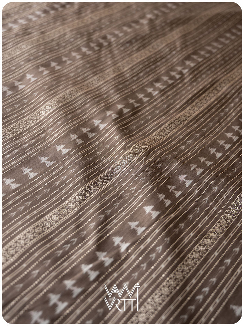 Grey Fern Butta Prakritik Tea Leaf Natural Dyed Mulberry Silk Ikat Saree