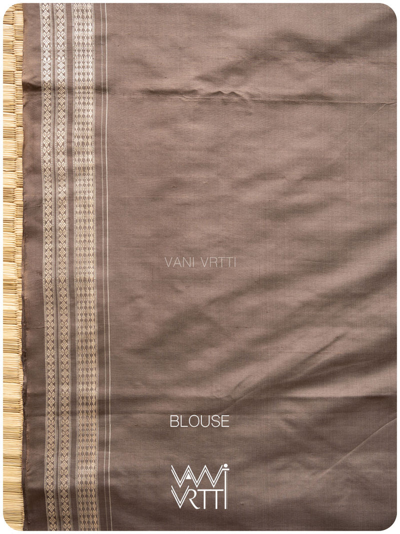 Grey Fern Butta Prakritik Tea Leaf Natural Dyed Mulberry Silk Ikat Saree