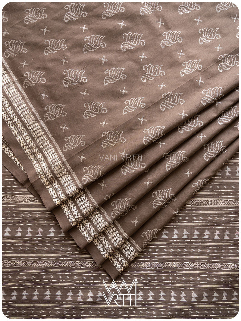 Grey Fern Butta Prakritik Tea Leaf Natural Dyed Mulberry Silk Ikat Saree