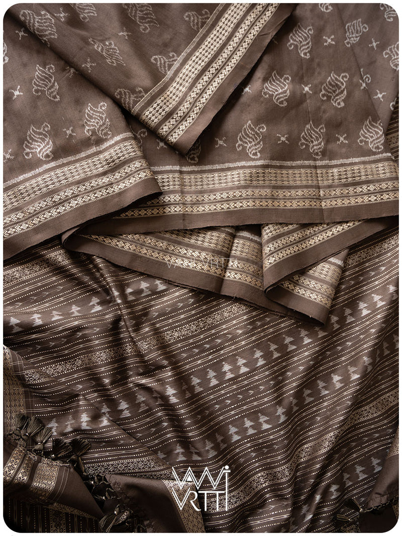 Grey Fern Butta Prakritik Tea Leaf Natural Dyed Mulberry Silk Ikat Saree