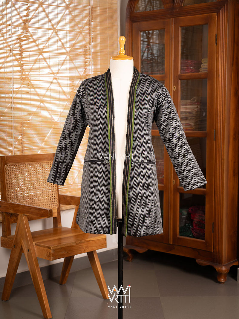 Black Lotus Parrot Zig Zag Ikat Kimono Collar Tunic Reversible Jacket